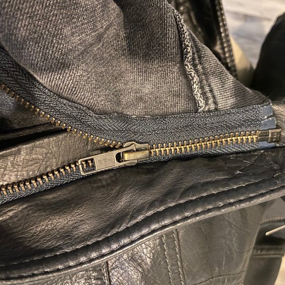 Free People Hooded Faux-Leather Moto Black Jacket - Picture 4 of 6